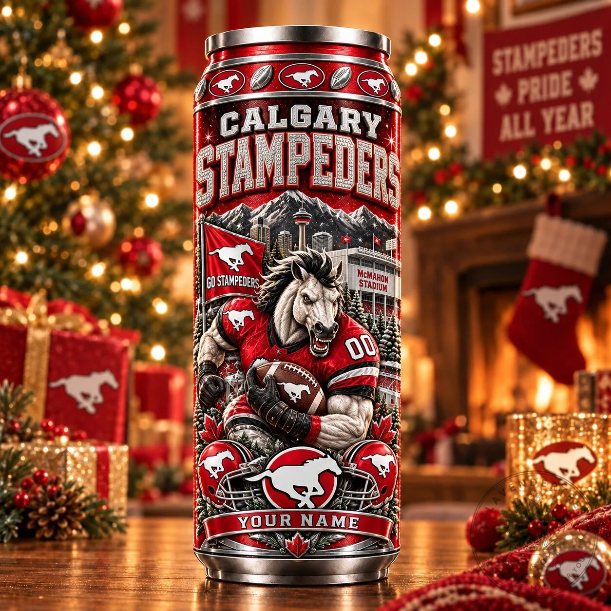 Calgary Stampeders Football Team Personalized Stainless Steel Can Tumbler