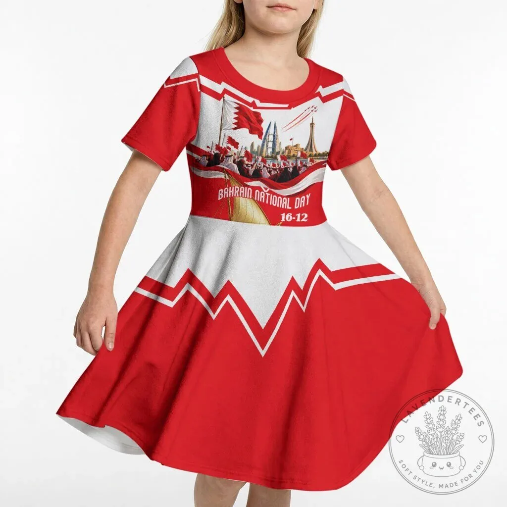 Bahrain National Day Kids Short Sleeve Dress Cultural Flag Emblem Vintage Collage 7 Bahrain National Day Kids Short Sleeve Dress Cultural Flag Emblem Vintage Collage