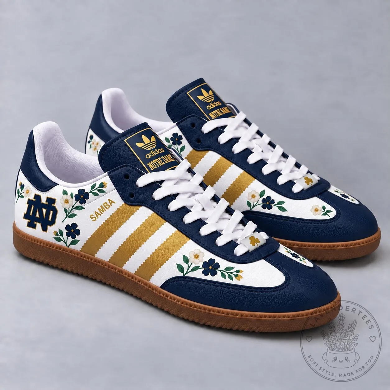 Notre Dame Fighting Irish Floral Game Day Gold Stripe Samba Shoes