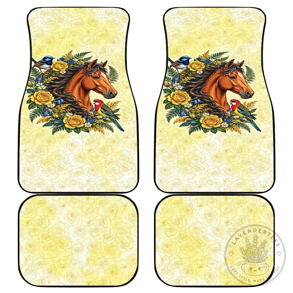 Melbourne Horse Yellow Rose Wreath Car Mat Set with Blue Wren and Rosella Parrot 7 Melbourne Horse Yellow Rose Wreath Car Mat Set with Blue Wren and Rosella Parrot