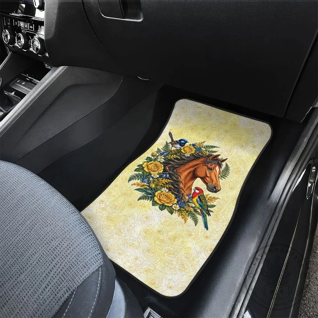 Melbourne Horse Yellow Rose Wreath Car Mat Set with Blue Wren and Rosella Parrot 10 Melbourne Horse Yellow Rose Wreath Car Mat Set with Blue Wren and Rosella Parrot