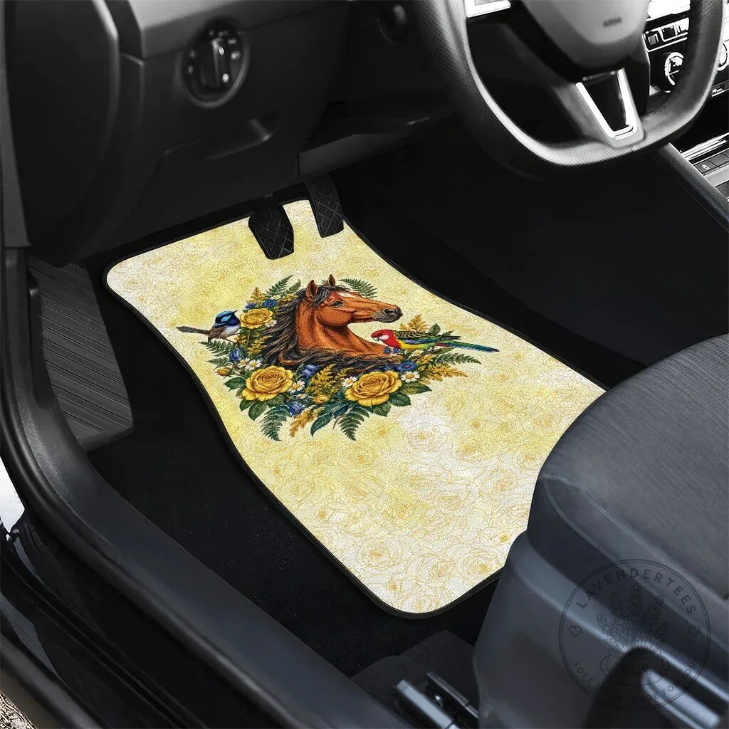 Melbourne Horse Yellow Rose Wreath Car Mat Set with Blue Wren and Rosella Parrot 11 Melbourne Horse Yellow Rose Wreath Car Mat Set with Blue Wren and Rosella Parrot
