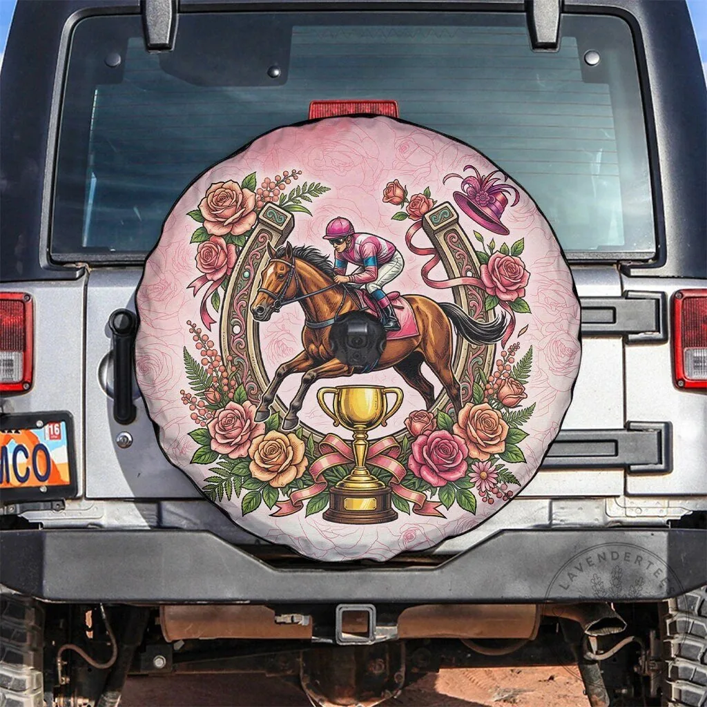 Melbourne Horse Racing Jockey Floral Horseshoe Pink Rose Spare Tire Cover 7 Melbourne Horse Racing Jockey Floral Horseshoe Pink Rose Spare Tire Cover