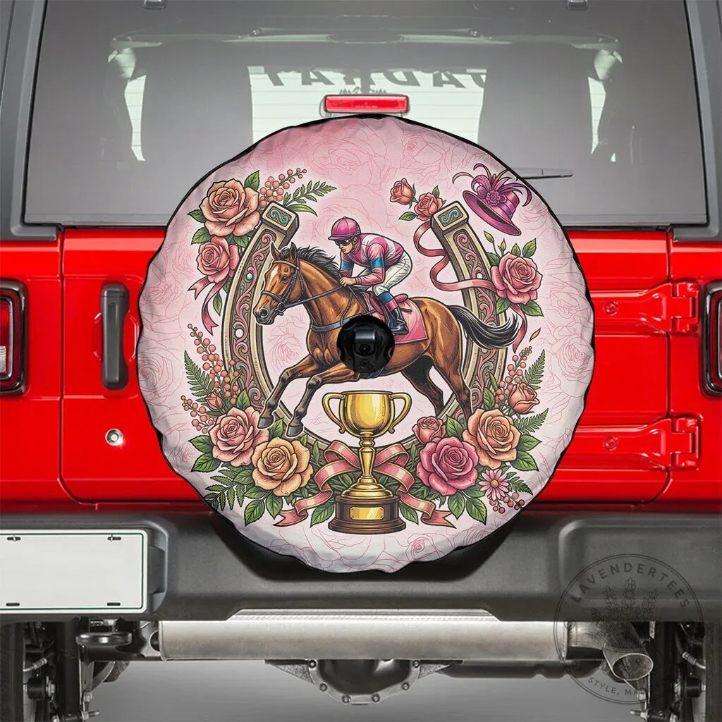 Melbourne Horse Racing Jockey Floral Horseshoe Pink Rose Spare Tire Cover 8 Melbourne Horse Racing Jockey Floral Horseshoe Pink Rose Spare Tire Cover