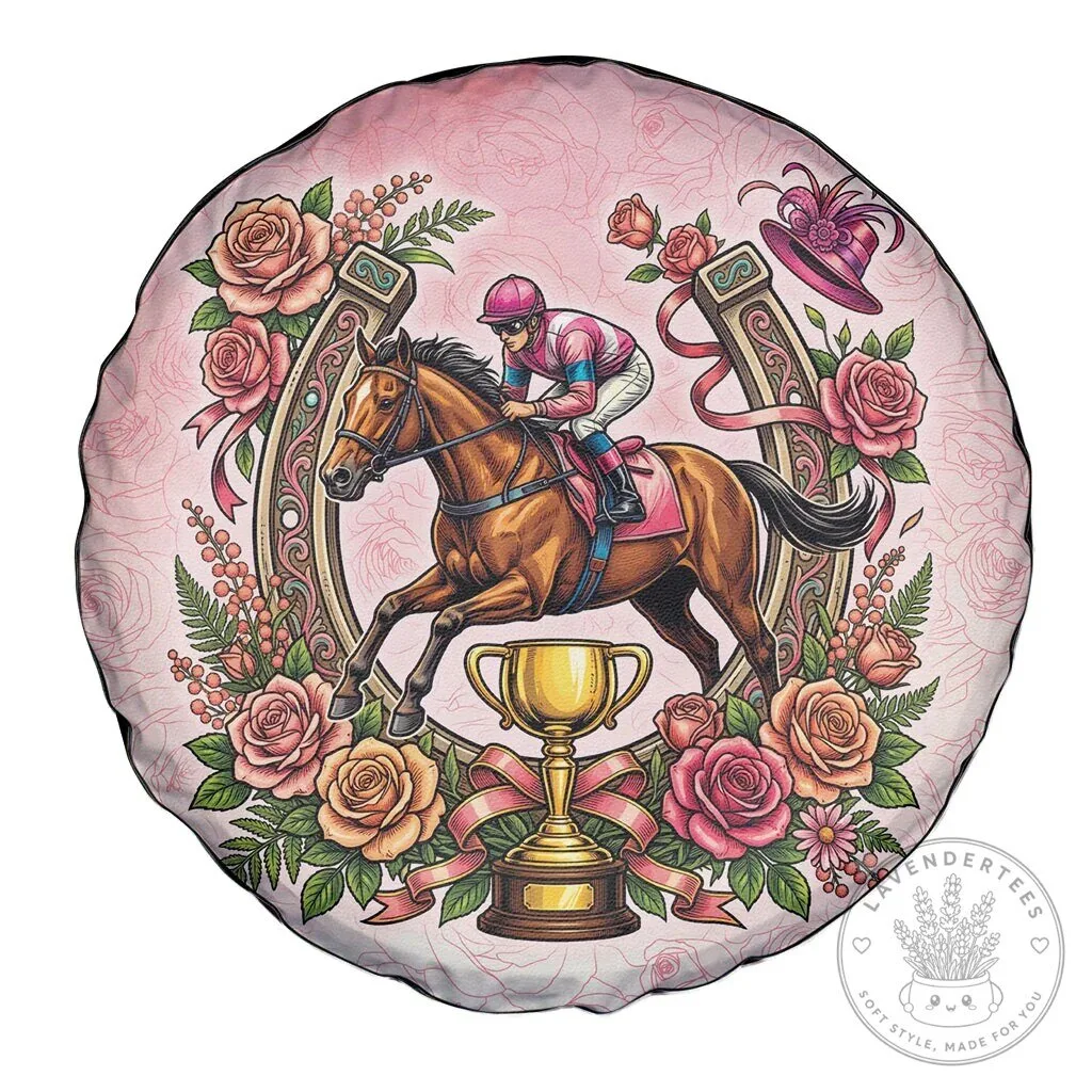 Melbourne Horse Racing Jockey Floral Horseshoe Pink Rose Spare Tire Cover 9 Melbourne Horse Racing Jockey Floral Horseshoe Pink Rose Spare Tire Cover