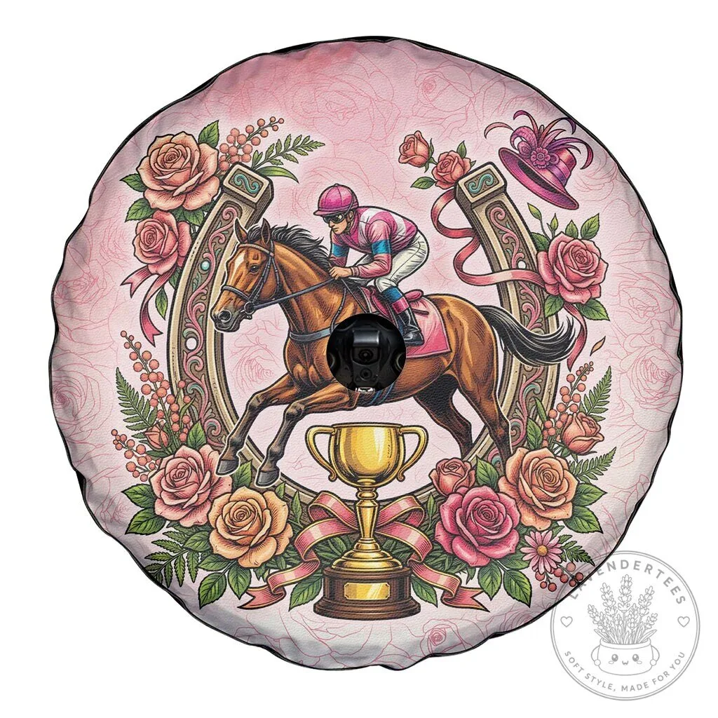Melbourne Horse Racing Jockey Floral Horseshoe Pink Rose Spare Tire Cover 10 Melbourne Horse Racing Jockey Floral Horseshoe Pink Rose Spare Tire Cover