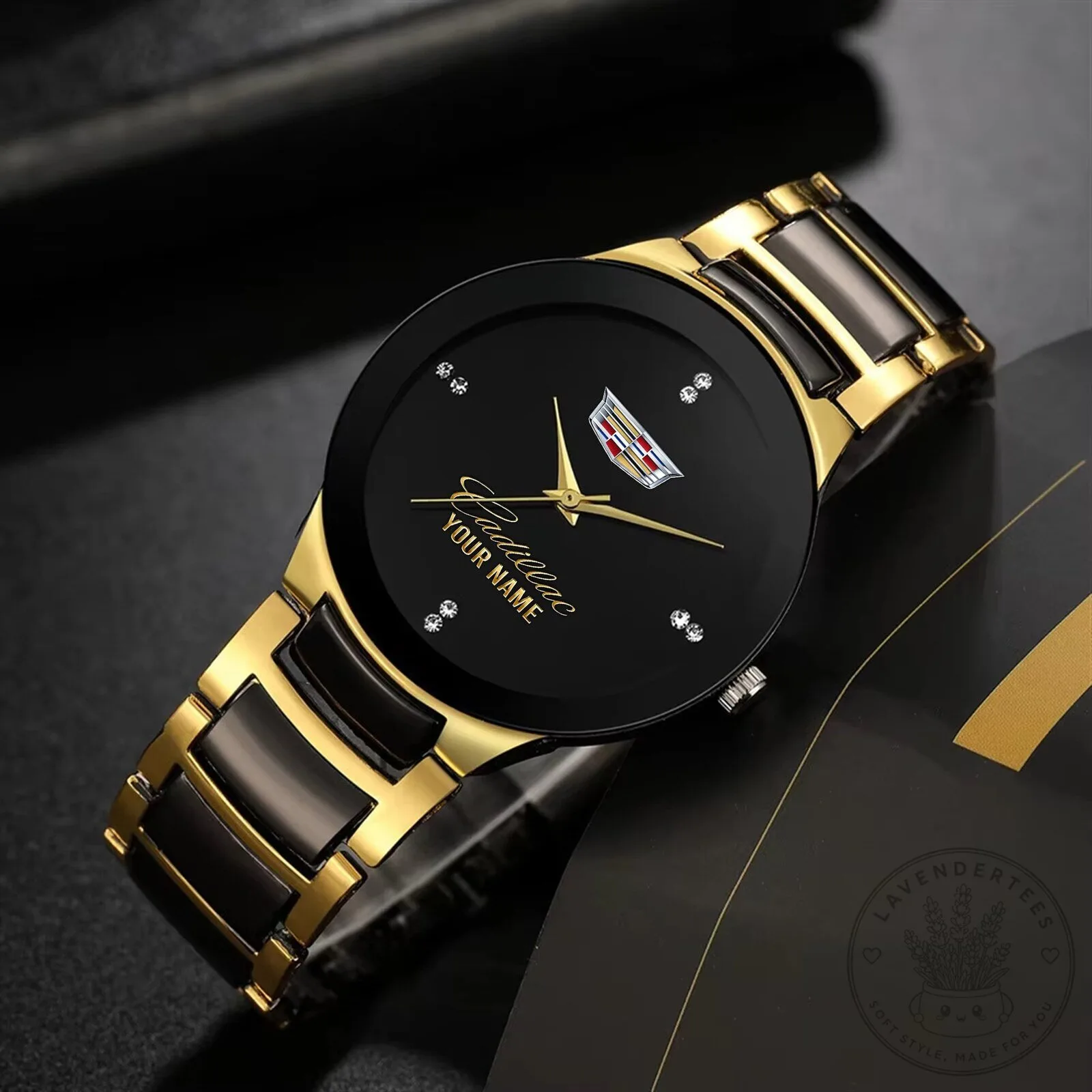 Cadillac Custom Name Gold and Black Quartz Watch for Men