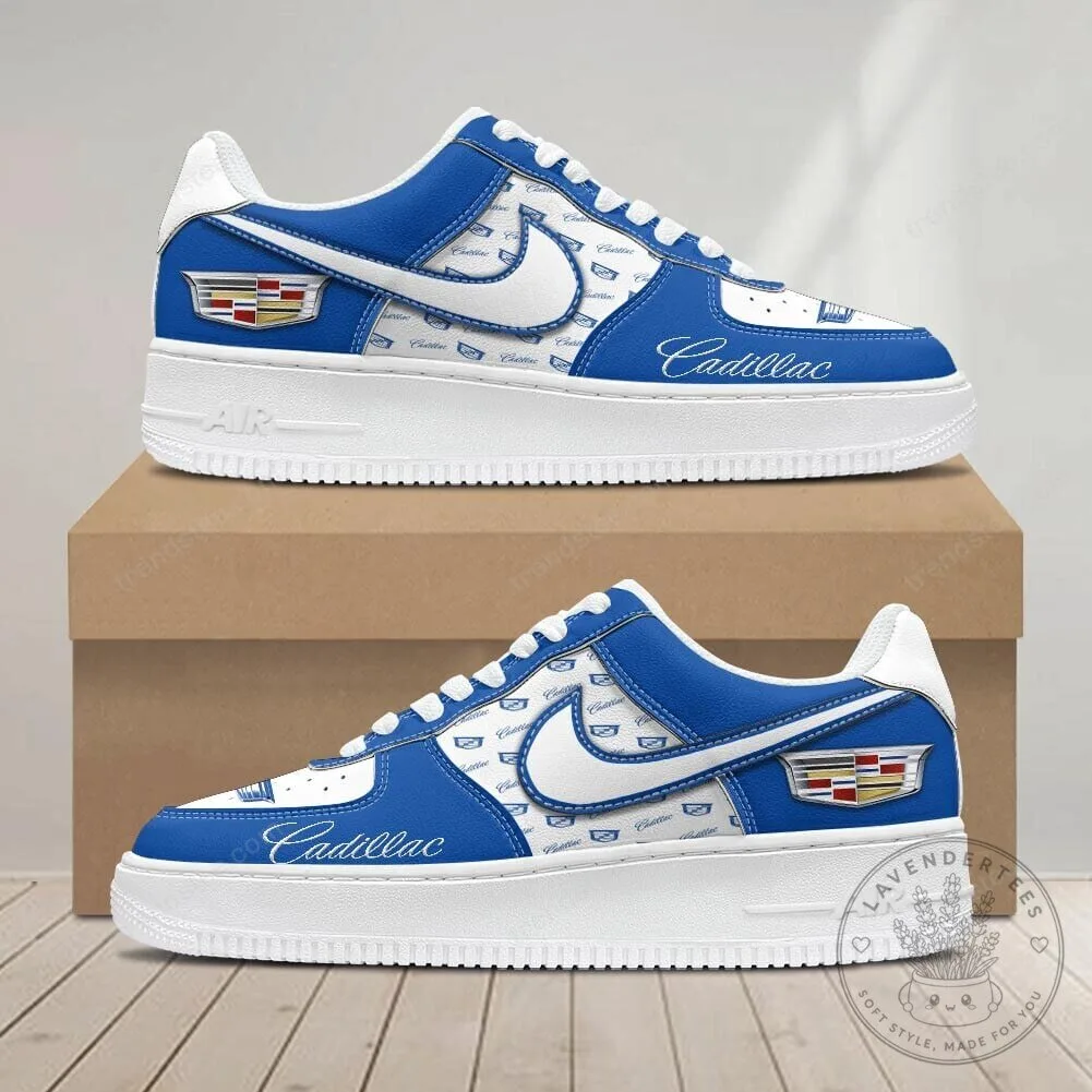 Cadillac Logo Blue and White Fashion Casual Sneakers Custom Name Shoes