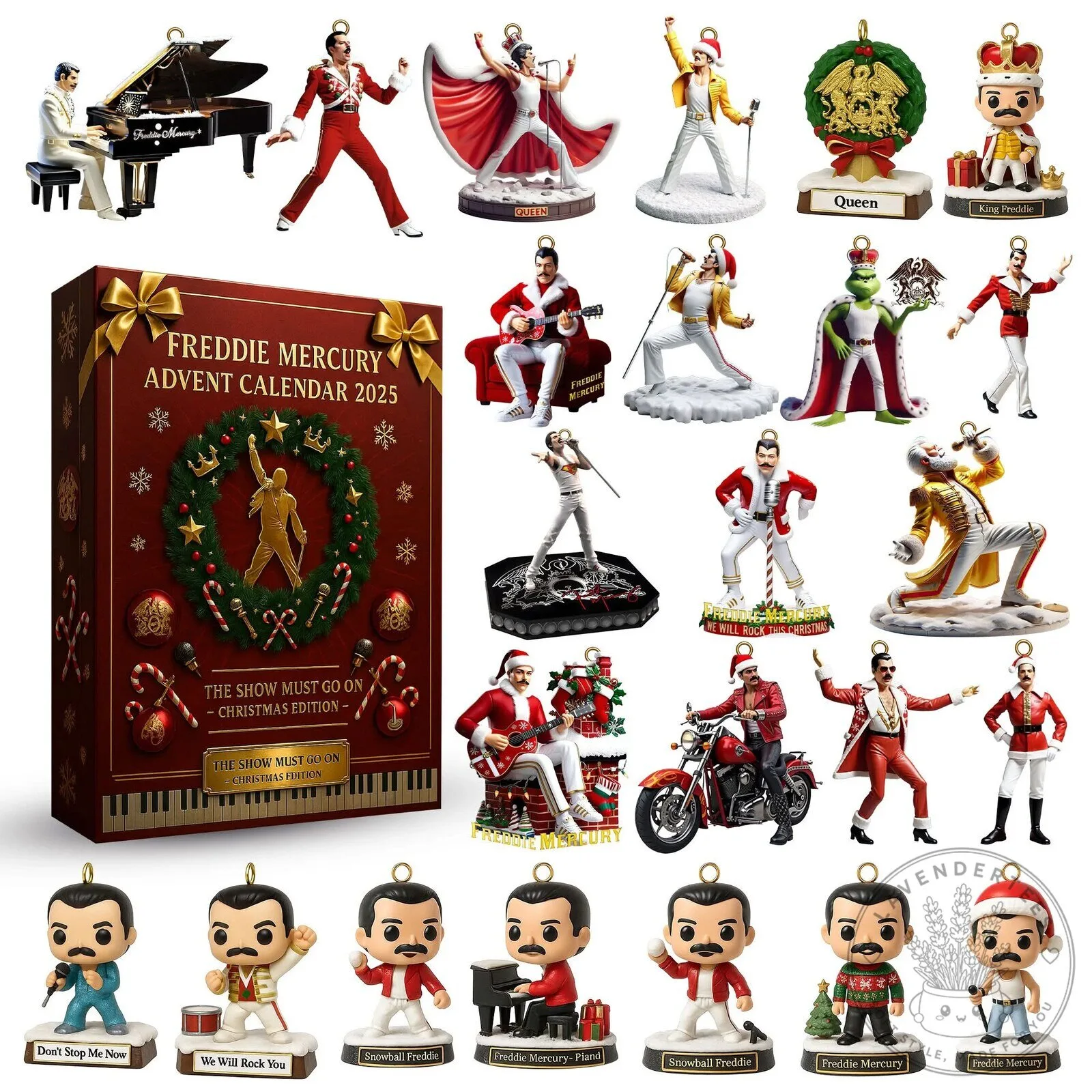 Freddie Mercury Queen Christmas Edition Advent Calendar 2025 with Ornaments
