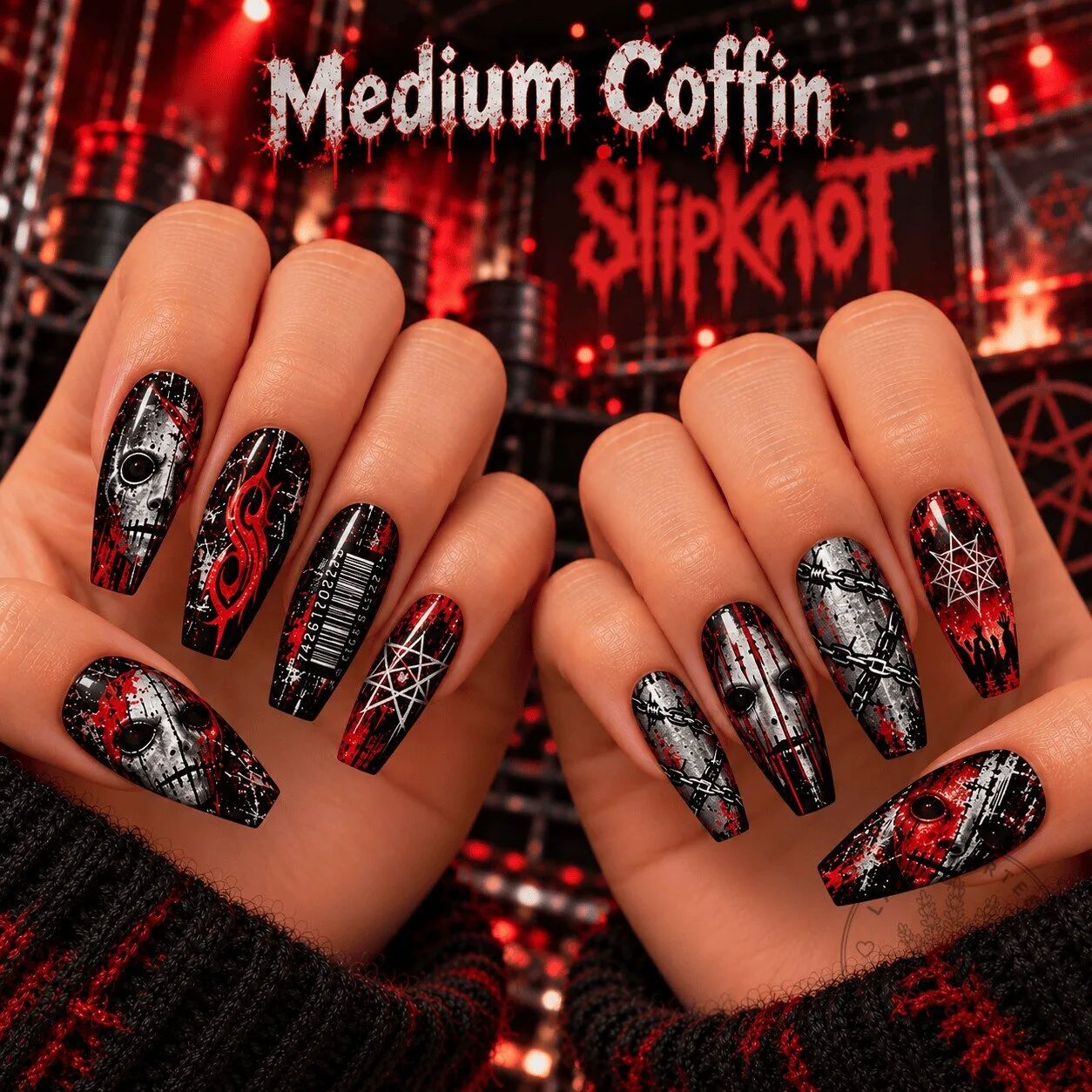 Slipknot Heavy Metal Horror Coffin Shape Press-On Nails Set