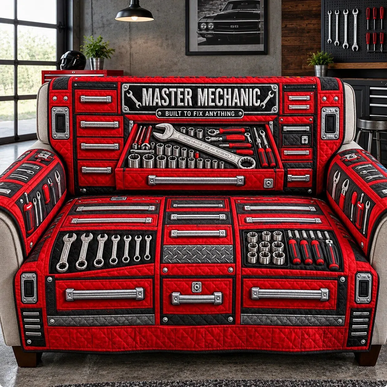 Master Mechanic Toolbox Quilted Sofa Cover for Living Room Decor