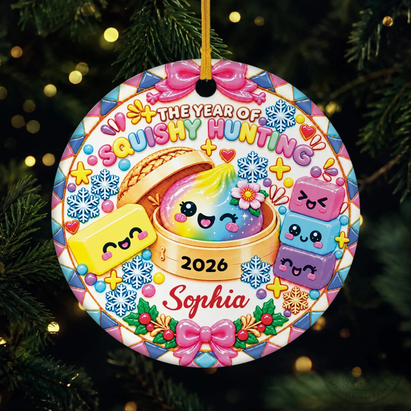 Personalized Squishy Hunting 2026 Christmas Tree Decoration Ceramic Ornament