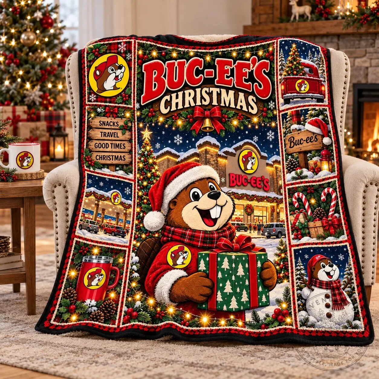 Buc-ee's Christmas Holiday Roadside Cheer Fleece Blanket for Cozy Beaver Fans 8 Buc-ee