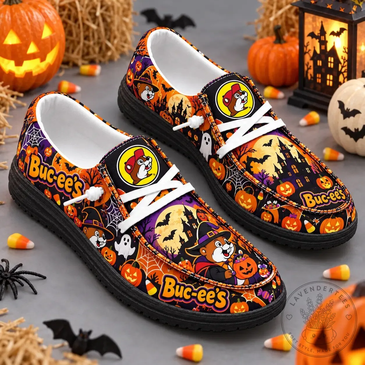 Buc-ee's Halloween Ghost Pumpkin Print Loafer Shoes for Spooky Season Nights