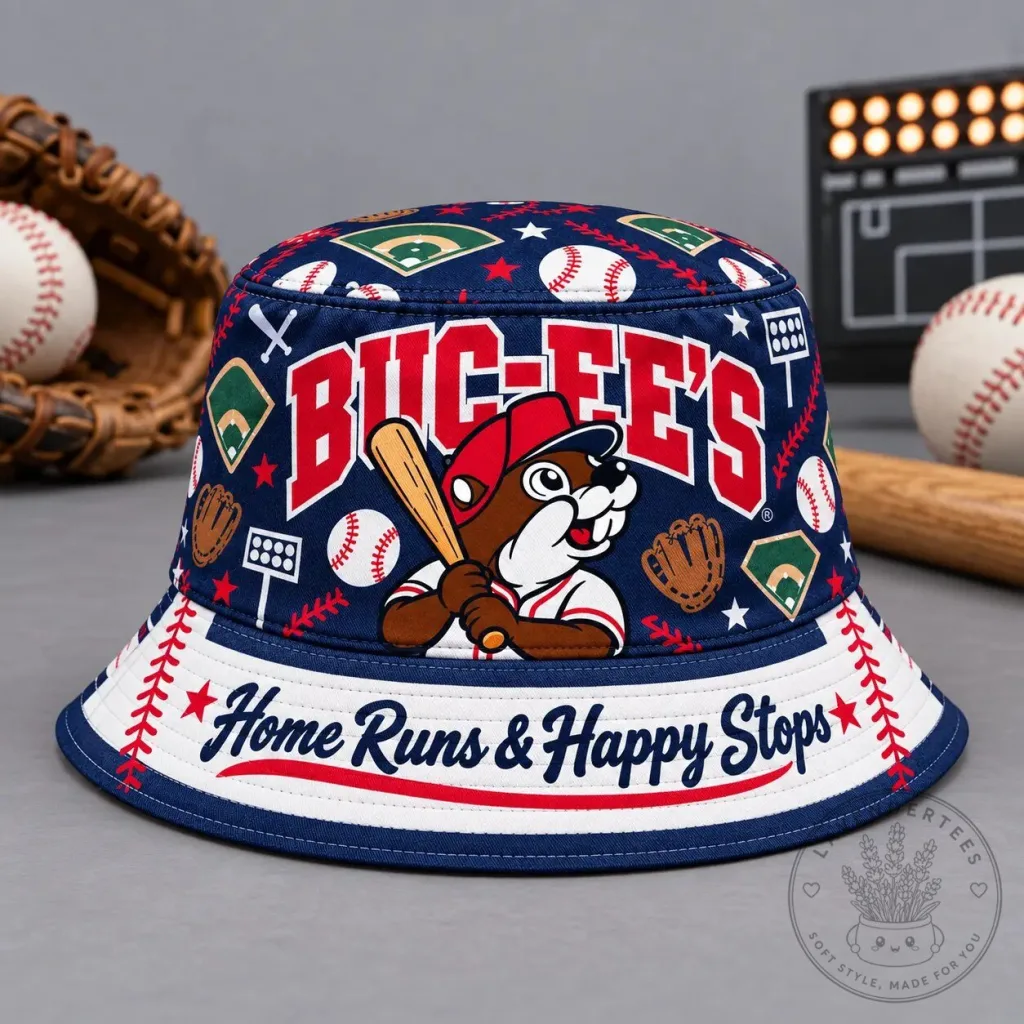 Buc-ee's Home Runs And Happy Stops Baseball Printed Bucket Hat 37 Buc-ee's Home Runs And Happy Stops Baseball Printed Bucket Hat
