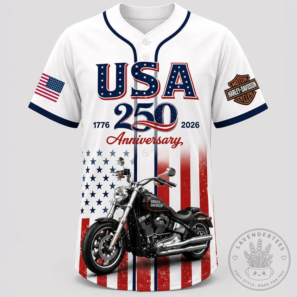 USA 250th Anniversary Harley Davidson Motorcycle Baseball Jersey 7 USA 250th Anniversary Harley Davidson Motorcycle Baseball Jersey