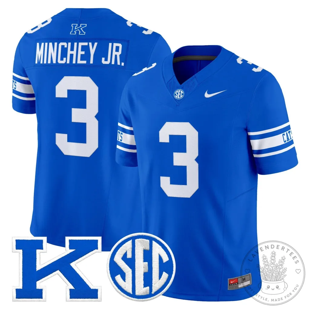 Kentucky Wildcats Football Team Royal Blue Minchey Jr. Number 3 Jersey Kentucky Wildcats Football Team Royal Blue Minchey Jr. Number 3 Jersey
