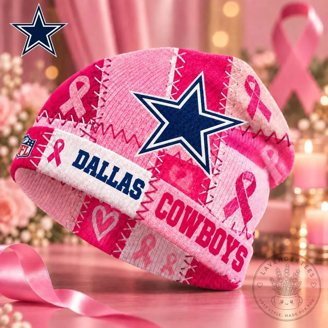 Dallas Cowboys Breast Cancer Awareness Pink Ribbon Beanie Hat