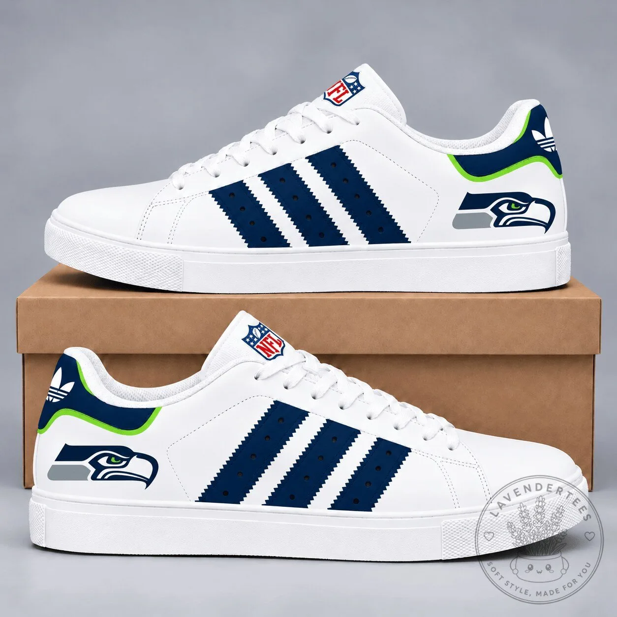 Seattle Seahawks National Football League Team Logo White Sneakers Shoes 5 Seattle Seahawks National Football League Team Logo White Sneakers Shoes