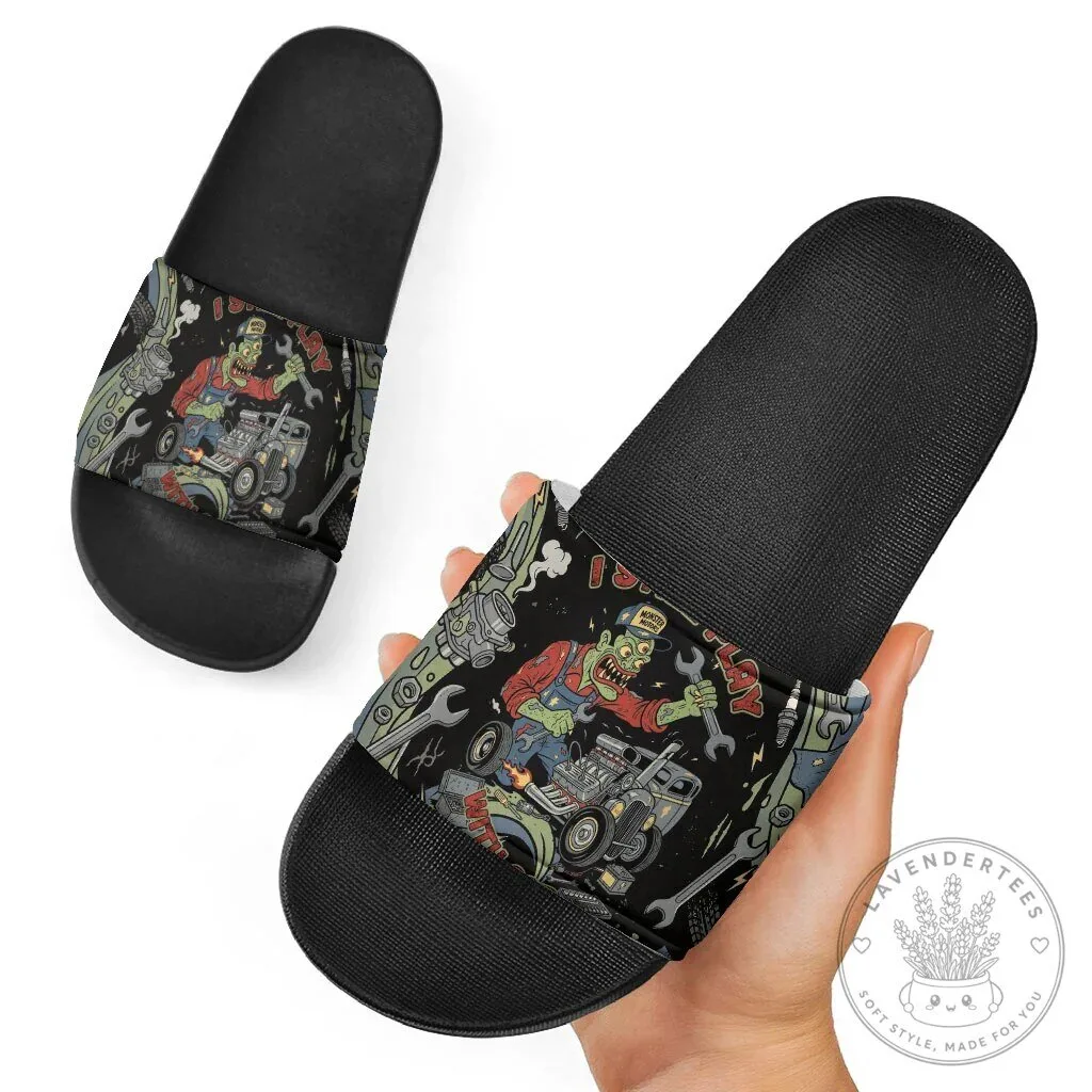 Hot Rod Monster Motors Zombie Mechanic Vintage Auto Tools Slide Sandals 11 Hot Rod Monster Motors Zombie Mechanic Vintage Auto Tools Slide Sandals