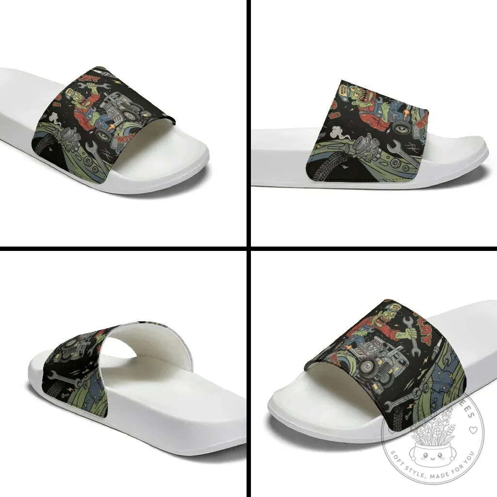 Hot Rod Monster Motors Zombie Mechanic Vintage Auto Tools Slide Sandals 15 Hot Rod Monster Motors Zombie Mechanic Vintage Auto Tools Slide Sandals