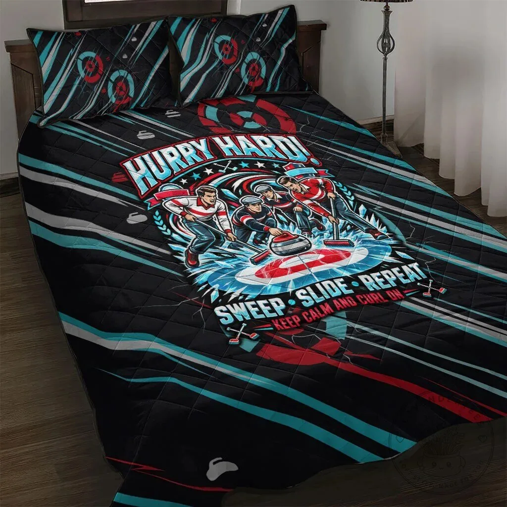 Curling My House My Rules Hurry Hard Sweep Slide Repeat Quilt Bed Set