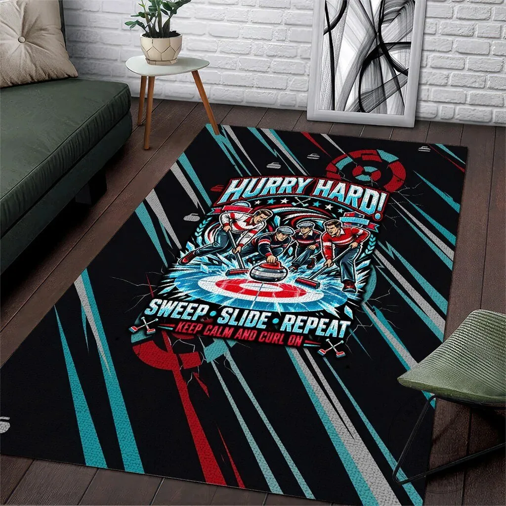 Hurry Hard Curling Sweep Slide Repeat Keep Calm And Curl On Sports Area Rug