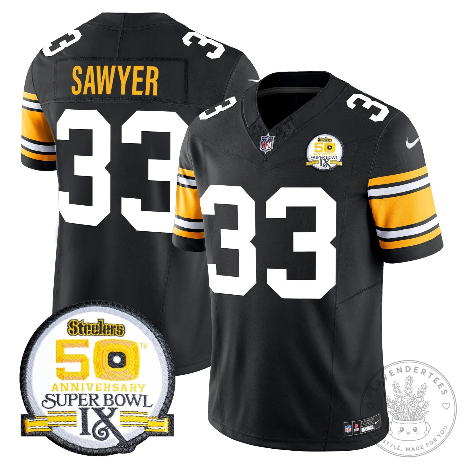 Pittsburgh Steelers Super Bowl IX 50th Anniversary Sawyer Football Jersey