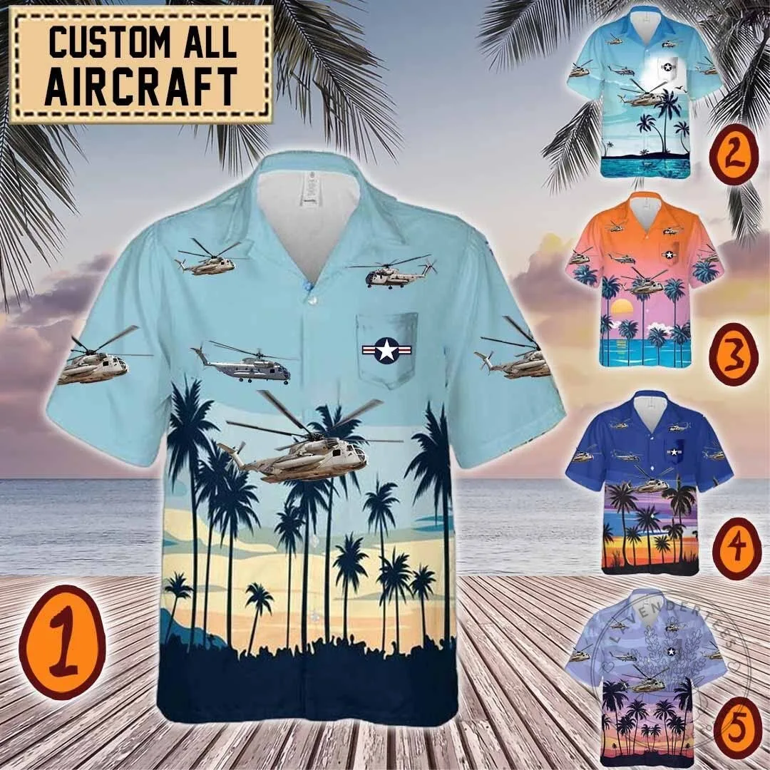 Sikorsky CH-53D Sea Stallion Helicopter Tropical Hawaiian Shirt