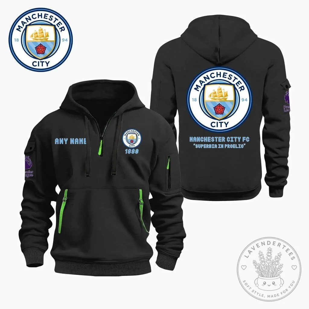 Manchester City Football Club Personalized Quarter Zip Hoodie