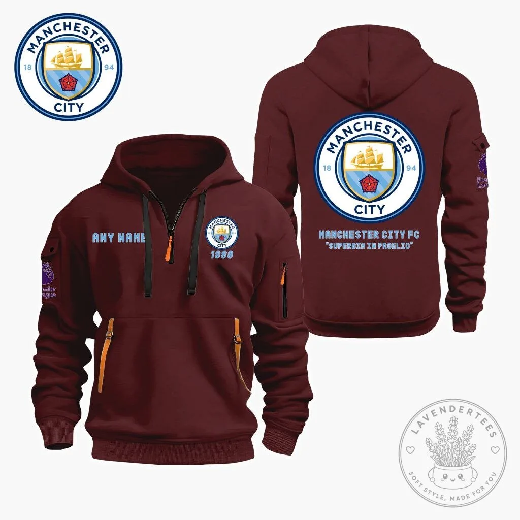 Manchester City Football Club Personalized Quarter Zip Hoodie 19 Manchester City Football Club Personalized Quarter Zip Hoodie