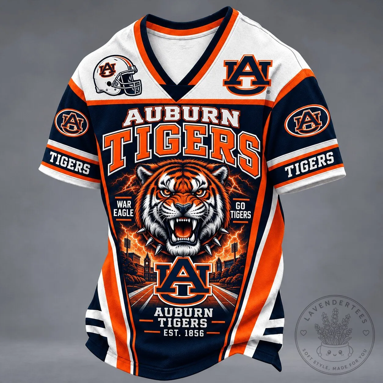 Auburn Tigers NCAA Football Team Mascot Spirit V-Neck Short Sleeve Jersey