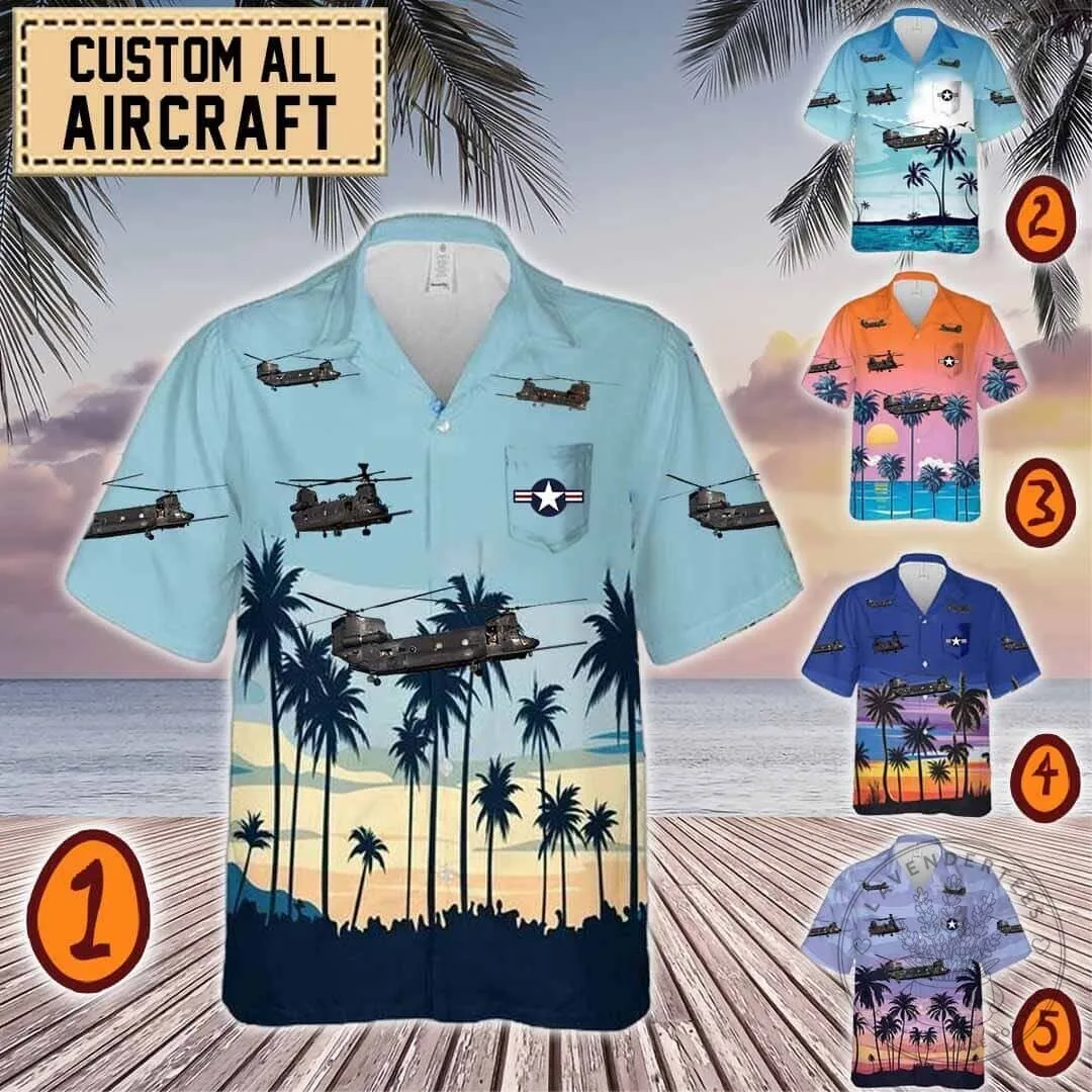 Boeing CH-47 Chinook Helicopter Tropical Hawaiian Shirt for Men