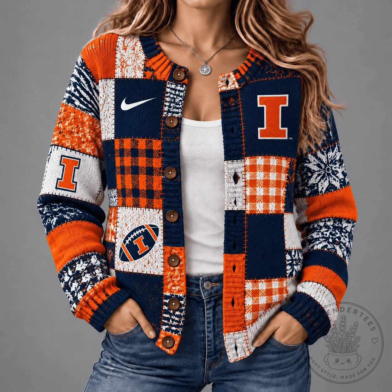 Illinois Fighting Illini Patchwork Knit Cardigan Sweater