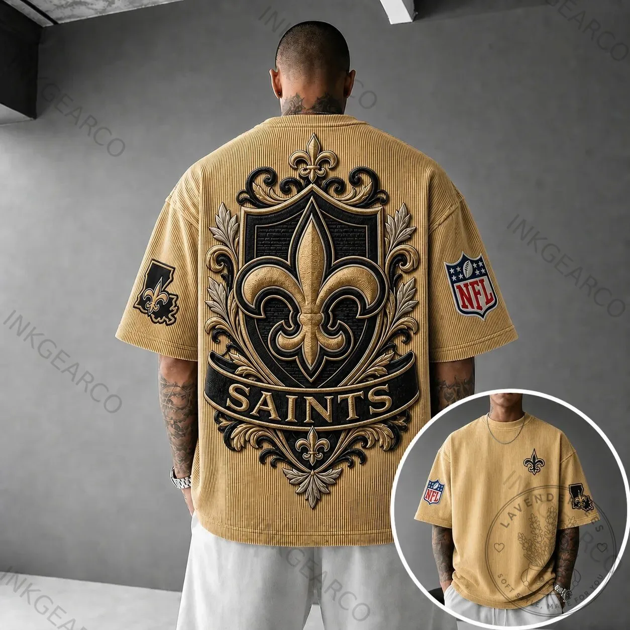 Corduroy Short Sleeve T-Shirt featuring New Orleans Saints NFL Team Logo
