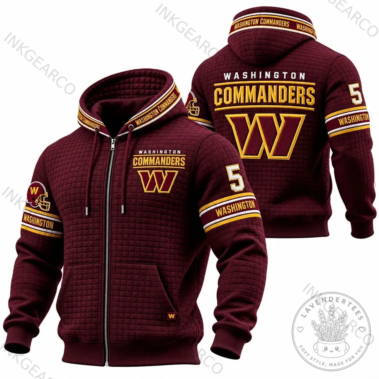 Washington Commanders NFL Football Team Quilted Full-Zip Hoodie Sweatshirt