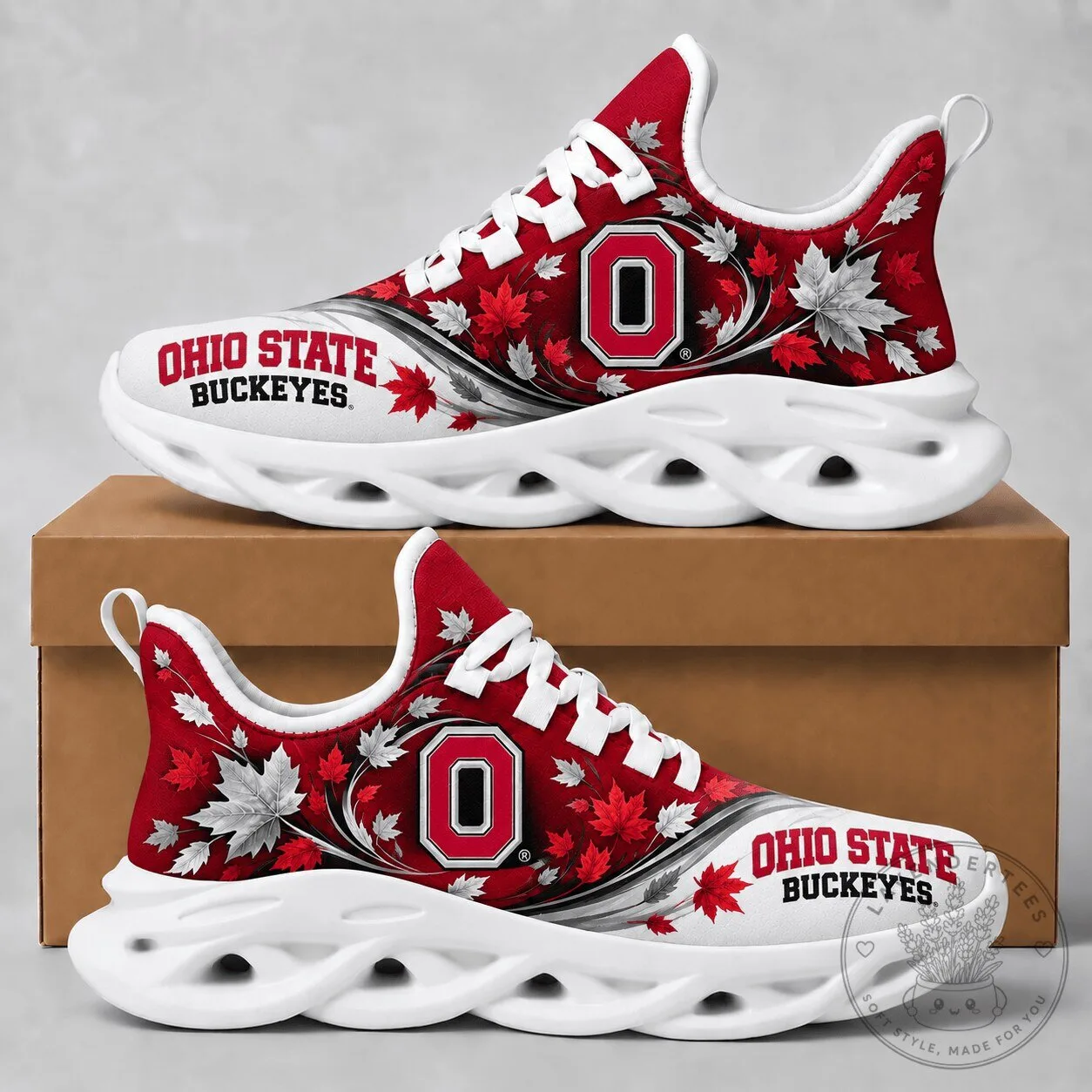Ohio State Buckeyes Autumn Maple Leaves Chunky Sneakers Shoes