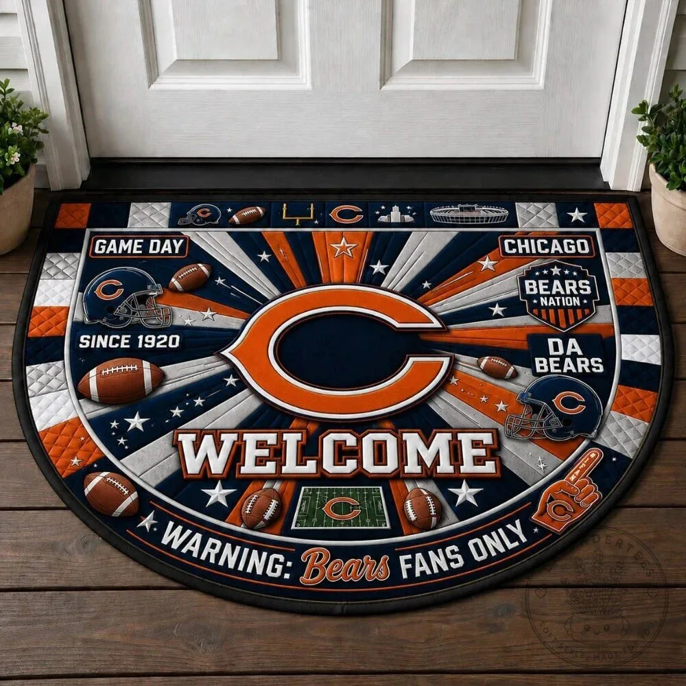 Chicago Bears NFL Welcome Mat Doormat for Game Day Home Decor