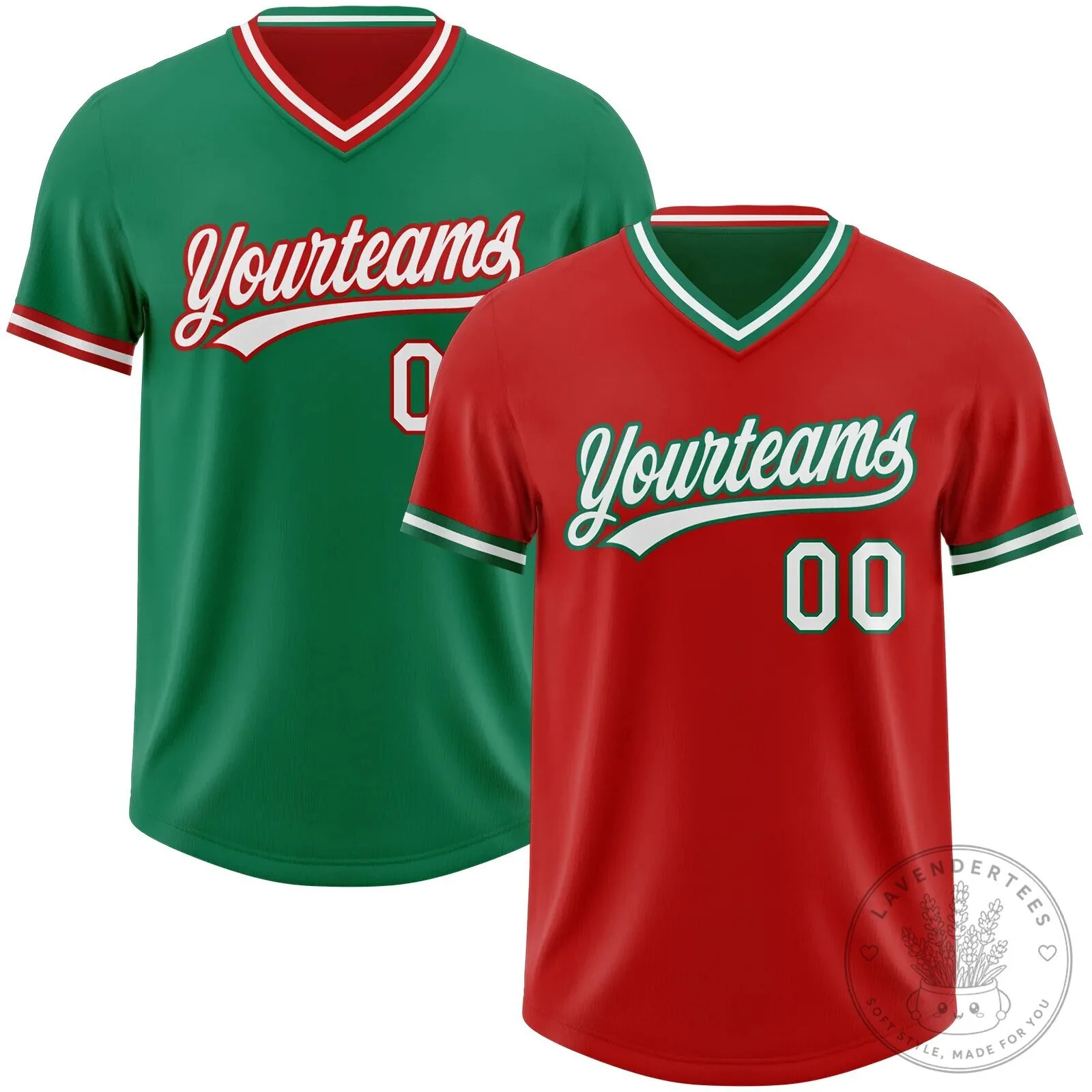 Custom Red Kelly Green Reversible Pullover Baseball Jersey Shirt
