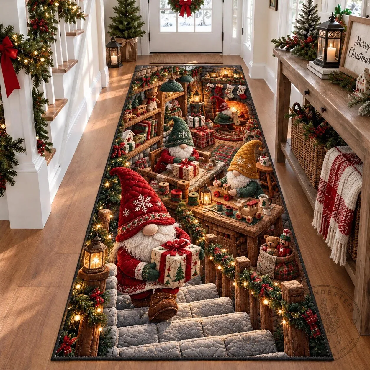 Christmas Gnomes Holiday Scene Indoor Runner Rug 2 Christmas Gnomes Holiday Scene Indoor Runner Rug