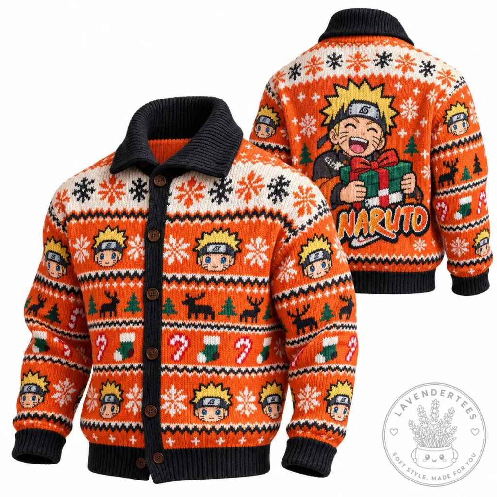 Naruto Uzumaki Happy Holidays Christmas Knitted Cardigan Sweater Naruto Uzumaki Happy Holidays Christmas Knitted Cardigan Sweater
