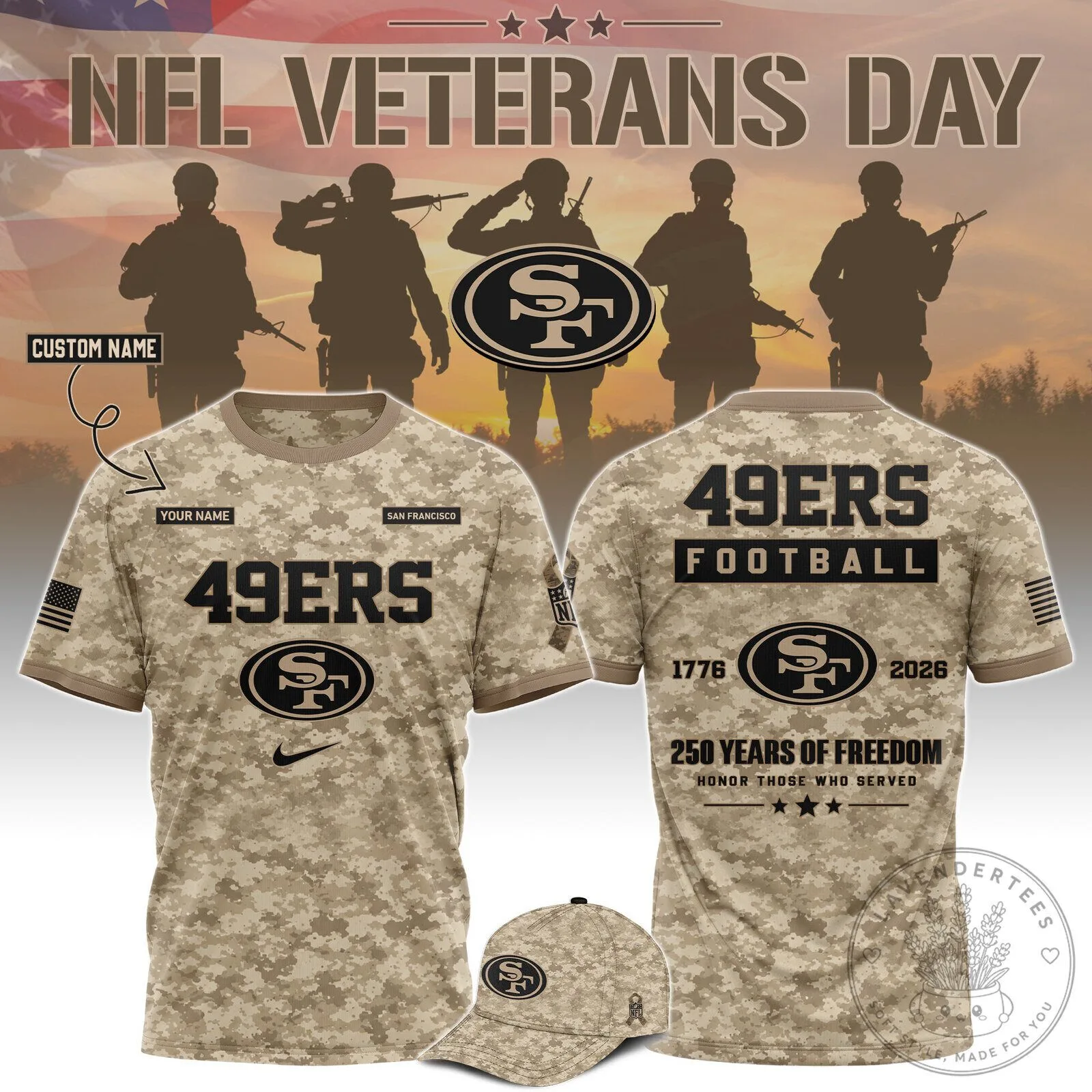 San Francisco 49ers NFL Veterans Day Camouflage Football T-Shirt
