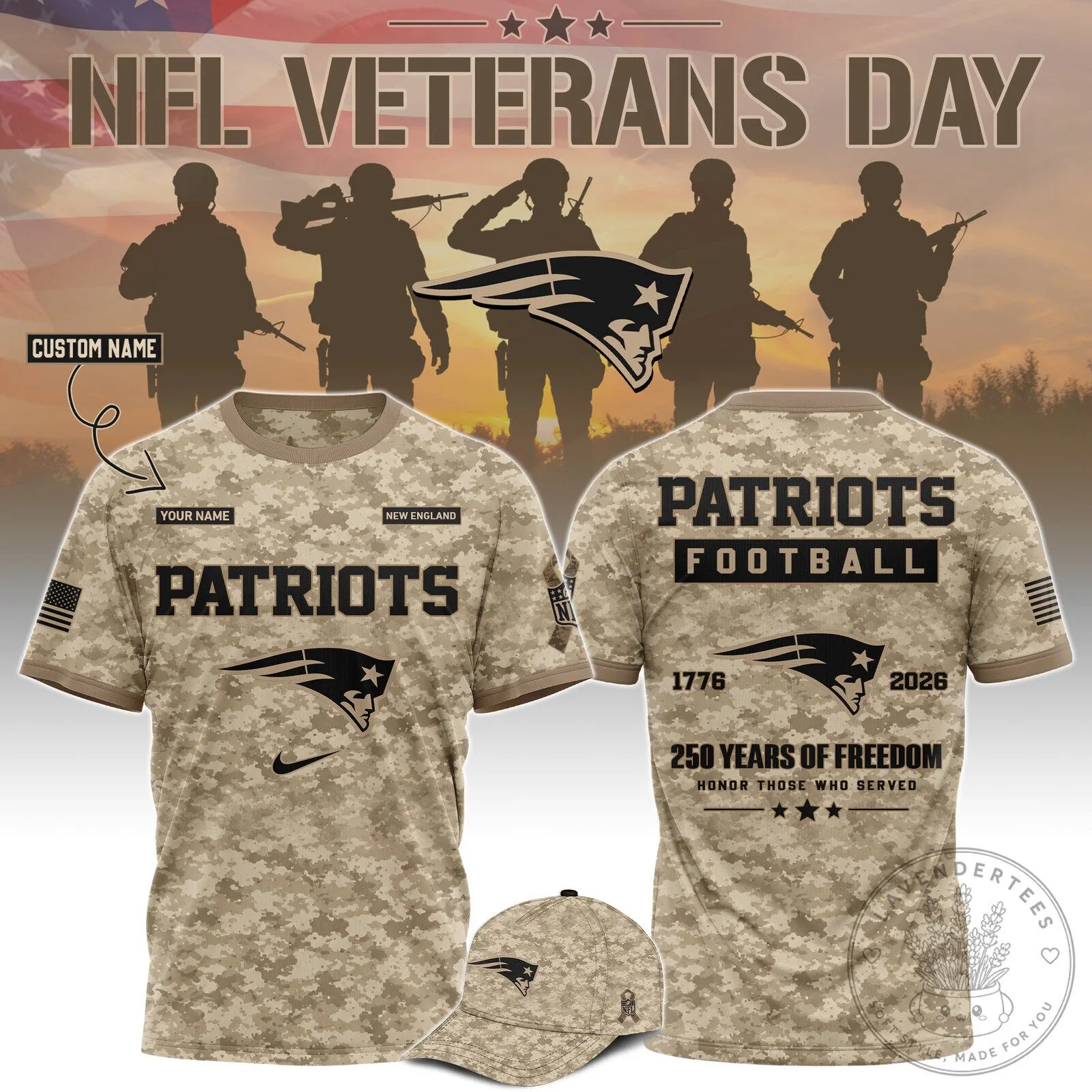 New England Patriots NFL Veterans Day Digital Camo Football T-Shirt