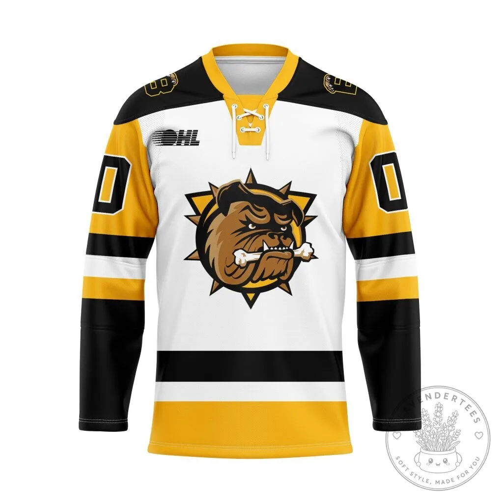 Brantford Bulldogs Personalized White and Gold Hockey Jersey 29 Brantford Bulldogs Personalized White and Gold Hockey Jersey