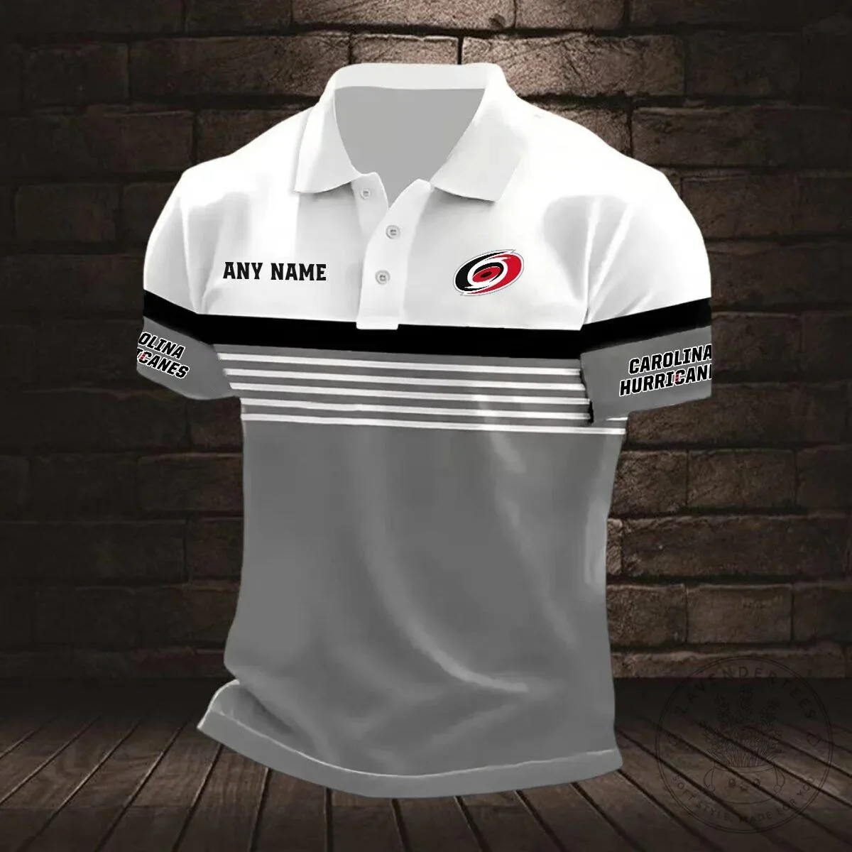 Customizable Black and White Striped Polo Shirt for Carolina Hurricanes Fans 15 Customizable Black and White Striped Polo Shirt for Carolina Hurricanes Fans