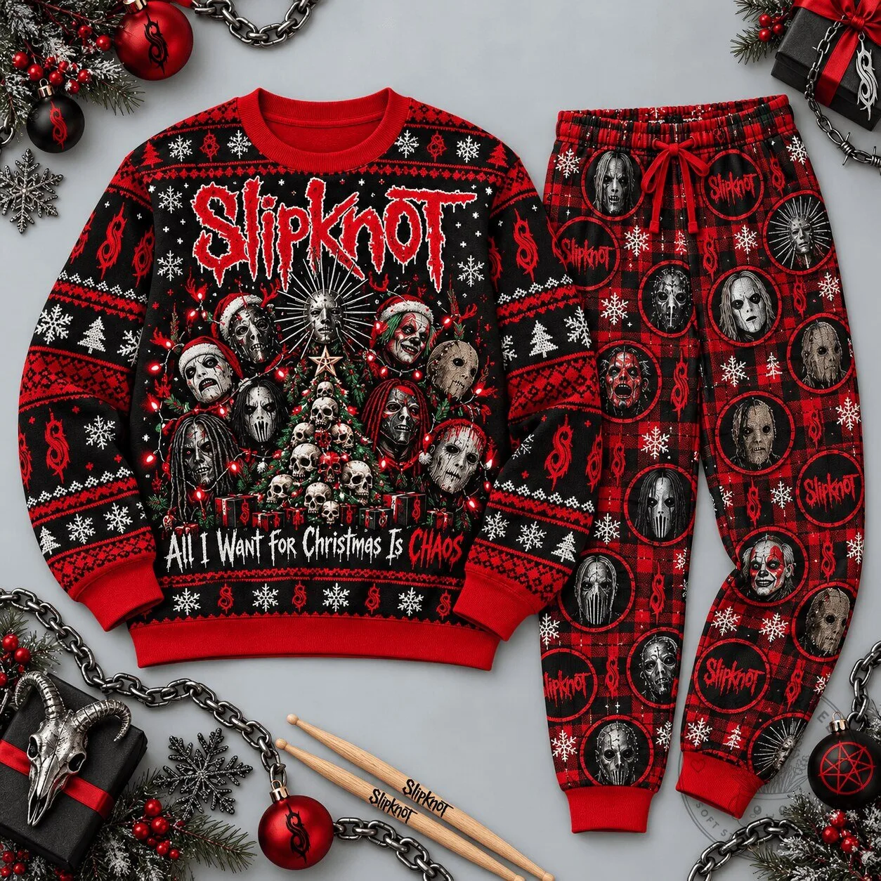 Slipknot All Hope Is Gone Christmas Holiday Sweater and Pajamas Set