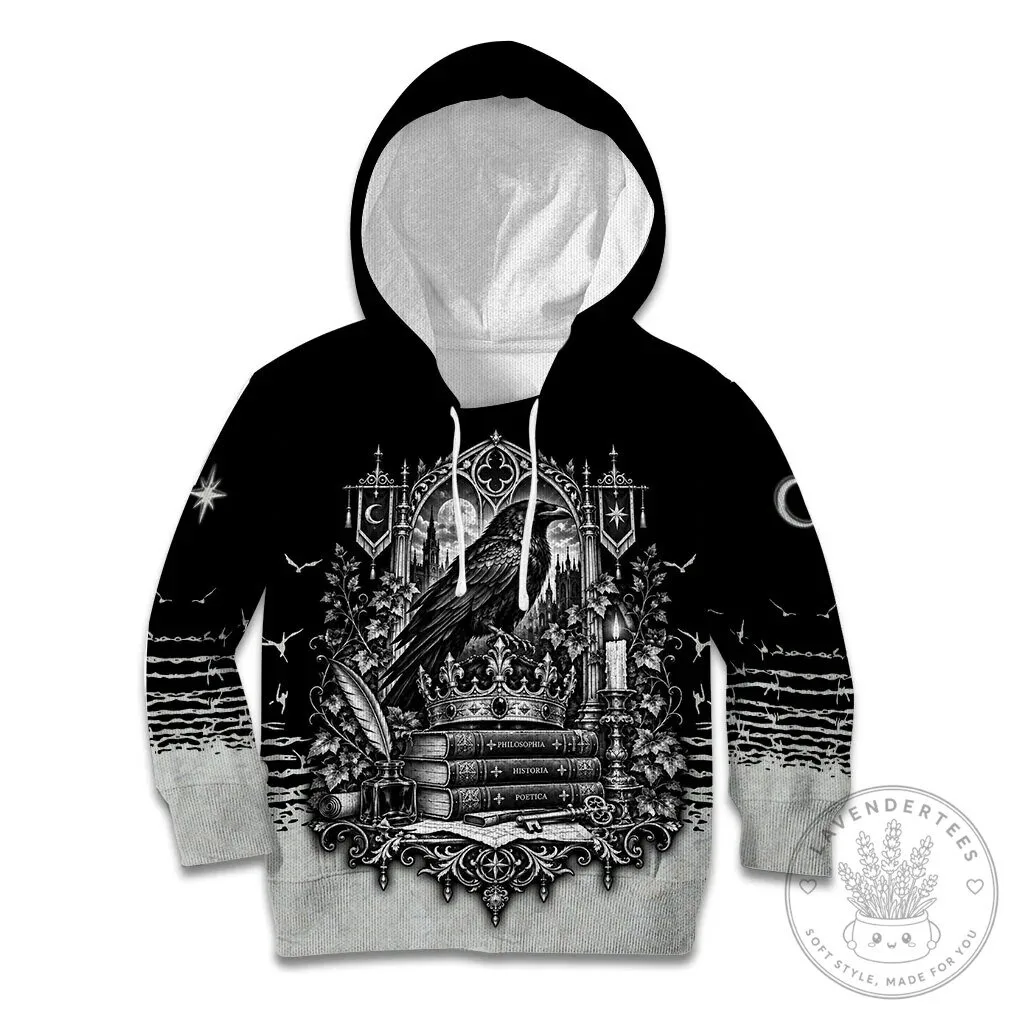 Dark Academia Raven Gothic Literature Vintage Bookish Aesthetic Kids Hoodie