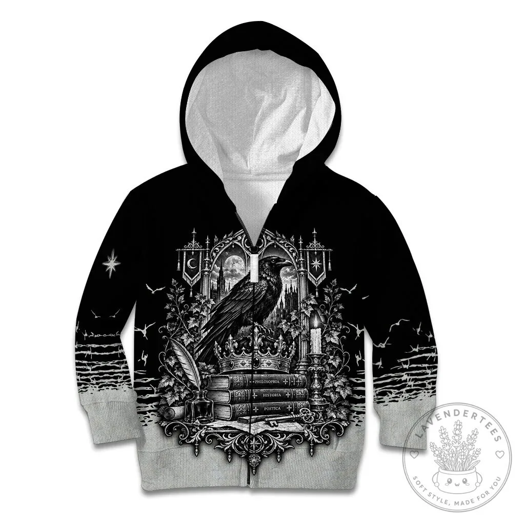 Dark Academia Raven Gothic Literature Vintage Bookish Aesthetic Kids Hoodie 12 Dark Academia Raven Gothic Literature Vintage Bookish Aesthetic Kids Hoodie