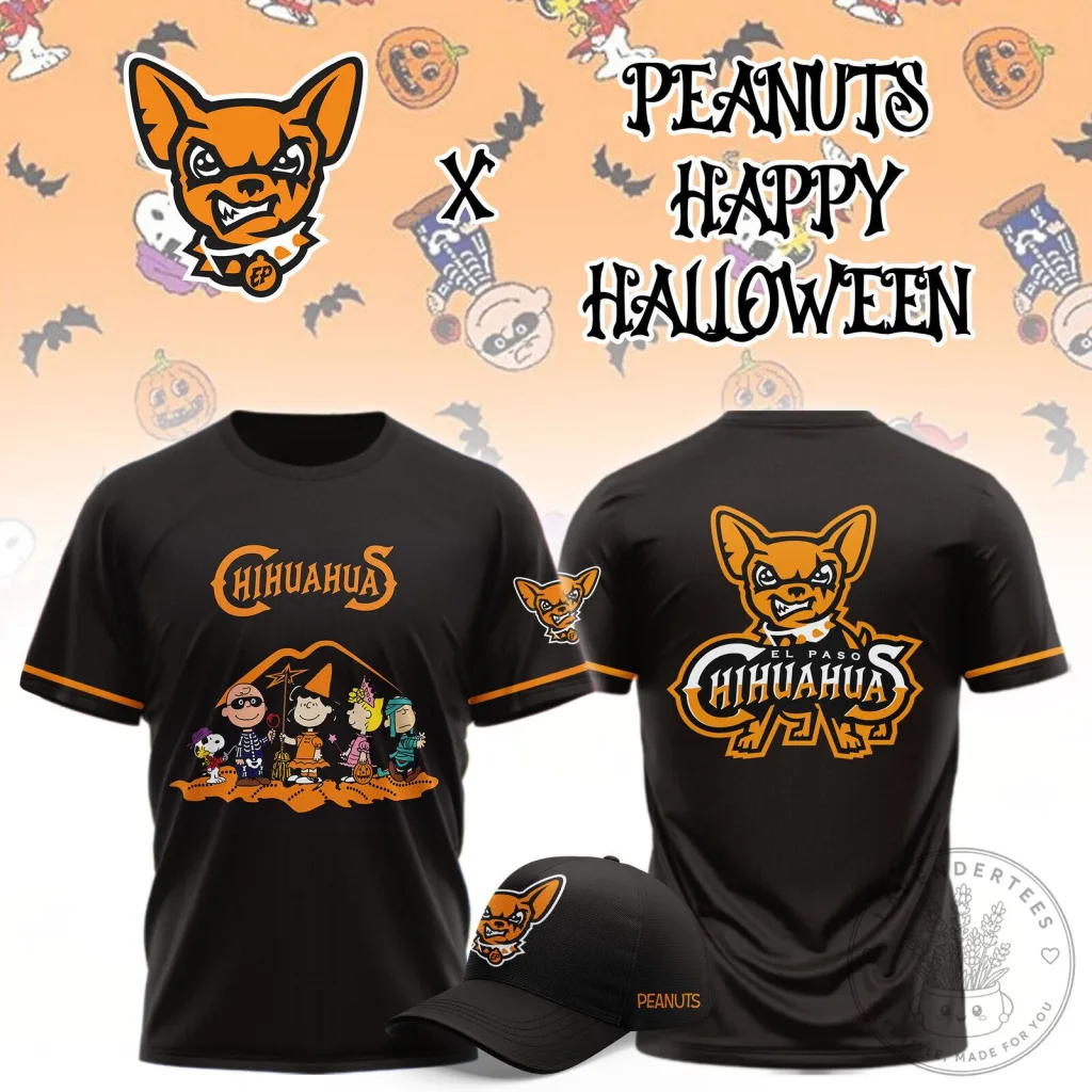 El Paso Chihuahuas Peanuts Happy Halloween Night Black T-Shirt El Paso Chihuahuas Peanuts Happy Halloween Night Black T-Shirt