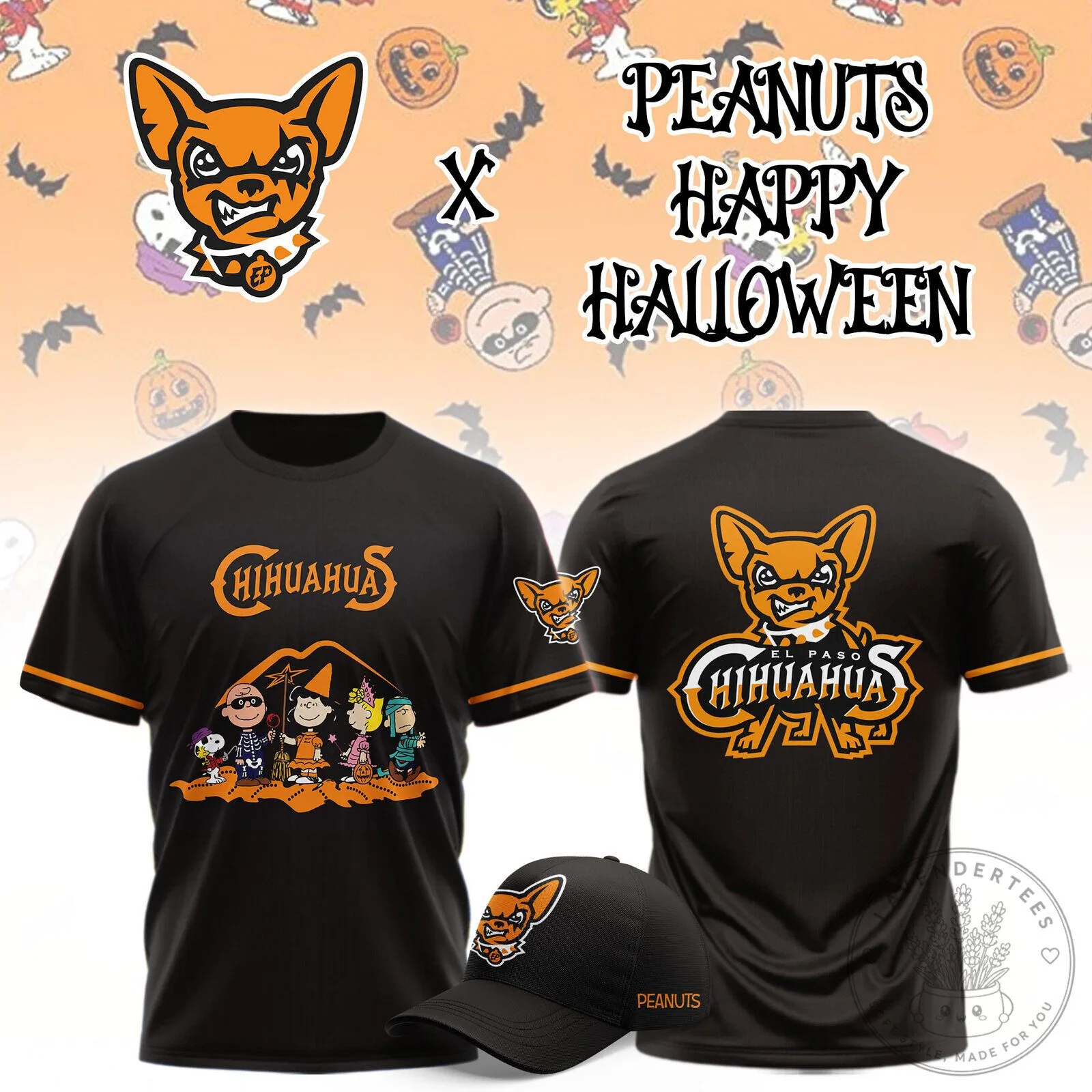 El Paso Chihuahuas Peanuts Happy Halloween Night Black T-Shirt